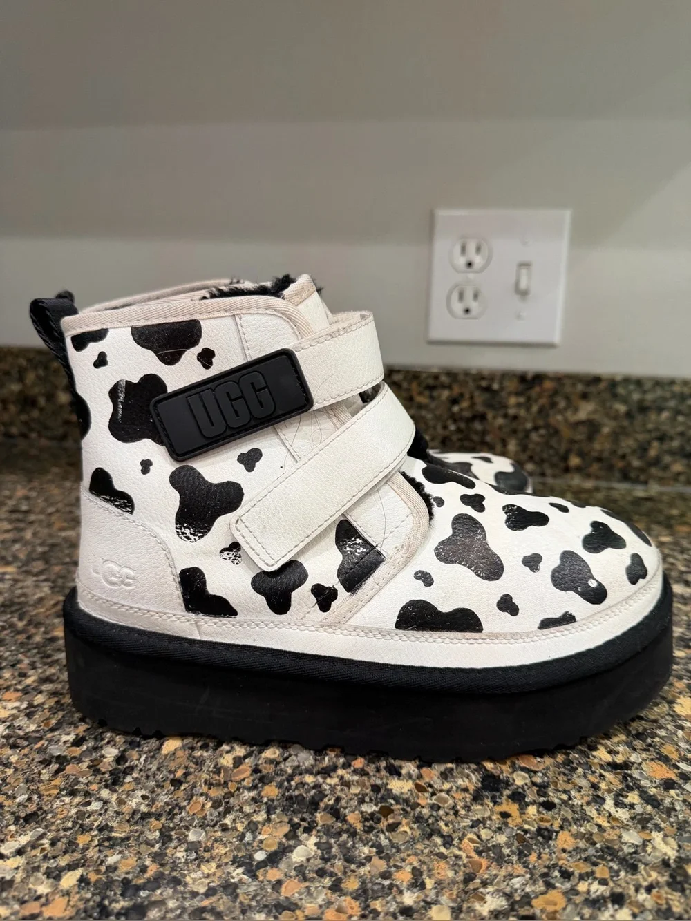 UGG Kids' Black & White Cow Print Ankle Boots 4
